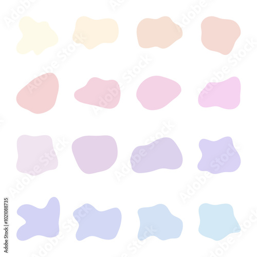 A set of shapes of multicolored spots, abstract frames isolated on a white background, hand-drawn, vector. Geometric deformed flat background of spilled liquid. An element for design with text