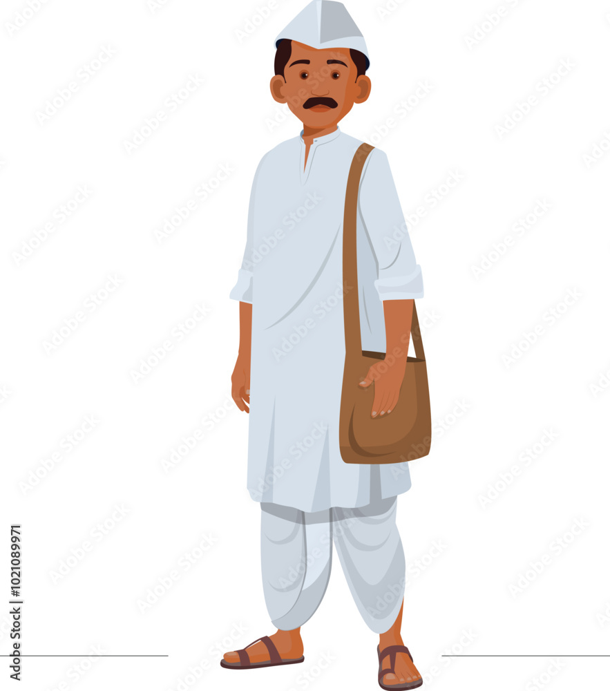 Indian common man, Rural man with shoulder Bag, common people, Indian common people Indian common man, Rural man with shoulder Bag, common people, Indian common people