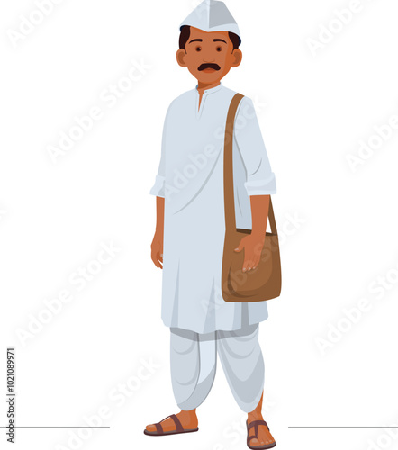 Indian common man, Rural man with shoulder Bag, common people, Indian common people
