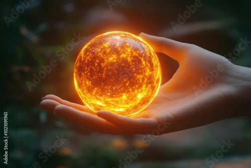 Healing hands holding a glowing energy orb, energybased natural therapy, 3D illustration photo