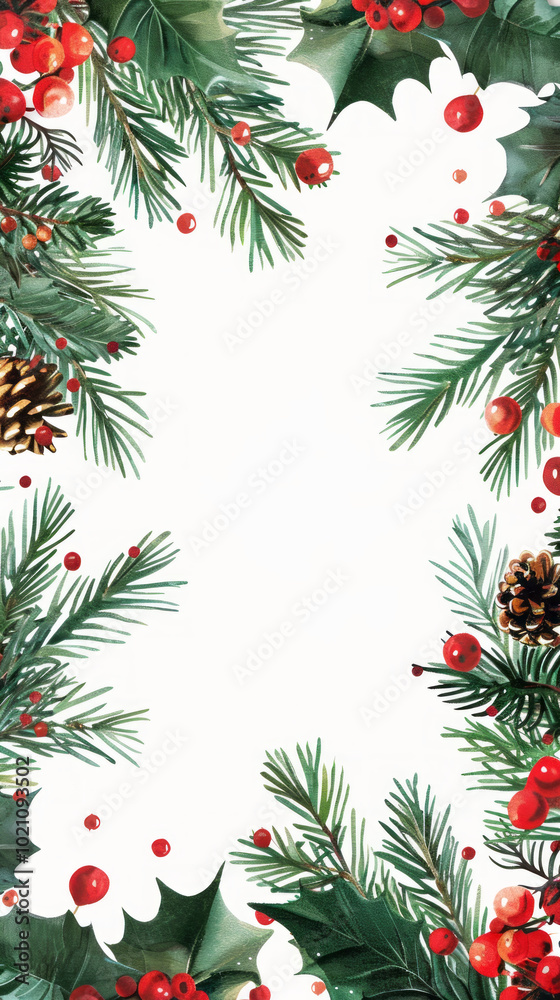 Christmas fir branch frame with holly berries, perfect for winter holiday card decoration,Genraratd By Ai Christmas fir branch frame with holly berries, perfect for winter holiday card decoration,Genraratd By Ai