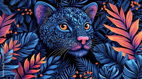 Vibrant Jaguar in Playful Jungle Design