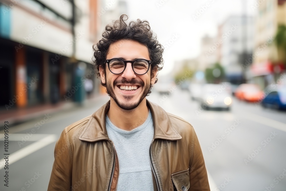 Portrait of a handsome young man smiling in the city street. Portrait of a handsome young man smiling in the city street.