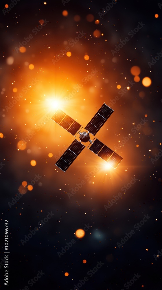 Satellite in space with glowing stars