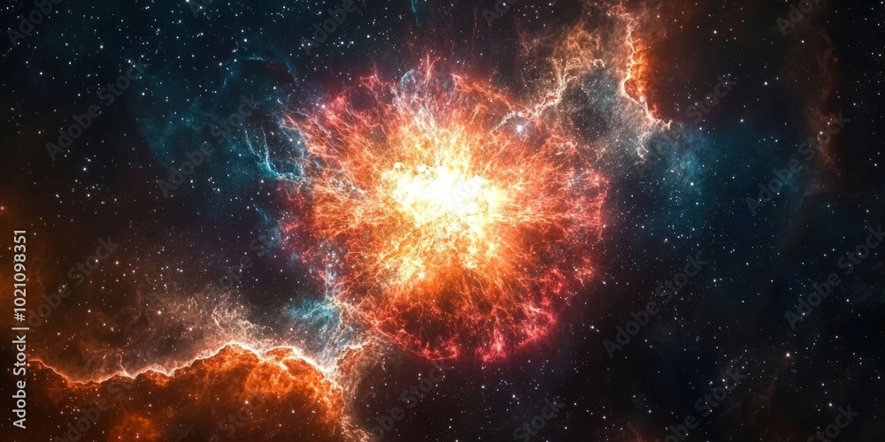 Fototapeta premium A vibrant nebula illuminates the vast cosmos with brilliant colors and intricate patterns.