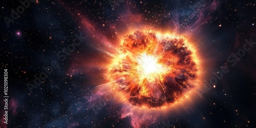 Spectacular cosmic explosion illustrating a supernova against a starry background.