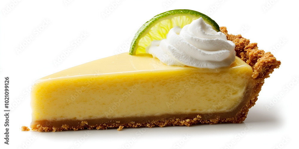 Key Lime Pie Slice with Whipped Cream and Lime Garnish Key Lime Pie Slice with Whipped Cream and Lime Garnish