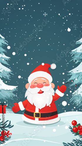 Santa Claus, a jolly figure in a red suit, stands beside a beautifully decorated Christmas tree, surrounded by gifts and snowman,Generated By Ai