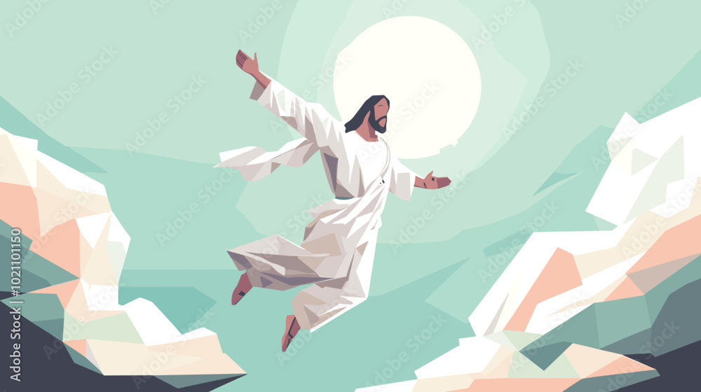 Powerful biblical vector illustration of the ascension day of jesus christ witness the iconic image of jesus christ raising his hands in divine glory Powerful biblical vector illustration of the ascension day of jesus christ witness the iconic image of jesus christ raising his hands in divine glory