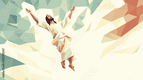 Powerful biblical vector illustration of the ascension day of jesus christ witness the iconic image of jesus christ raising his hands in divine glory