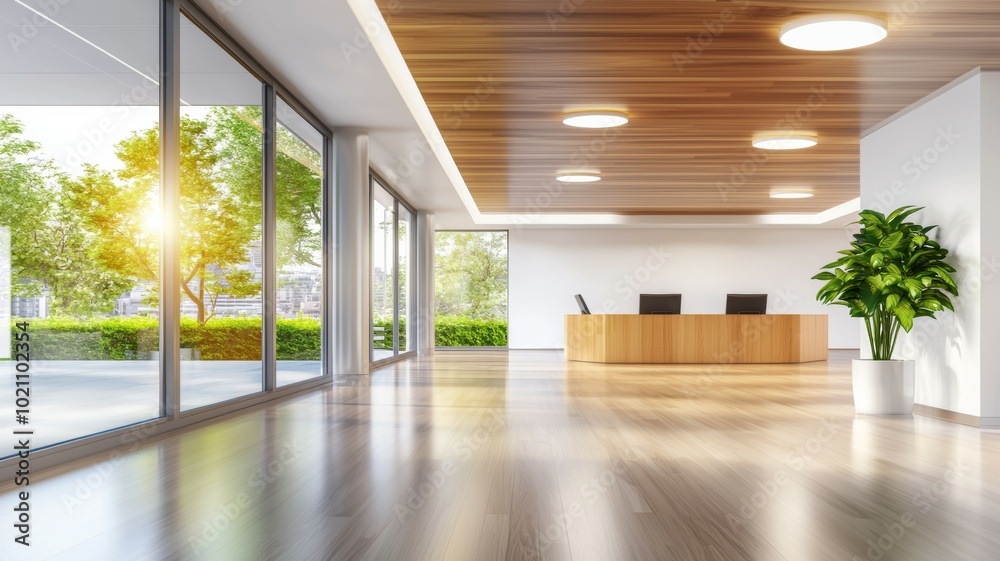 A large open room with a wooden ceiling and a potted plant in the corner A large open room with a wooden ceiling and a potted plant in the corner