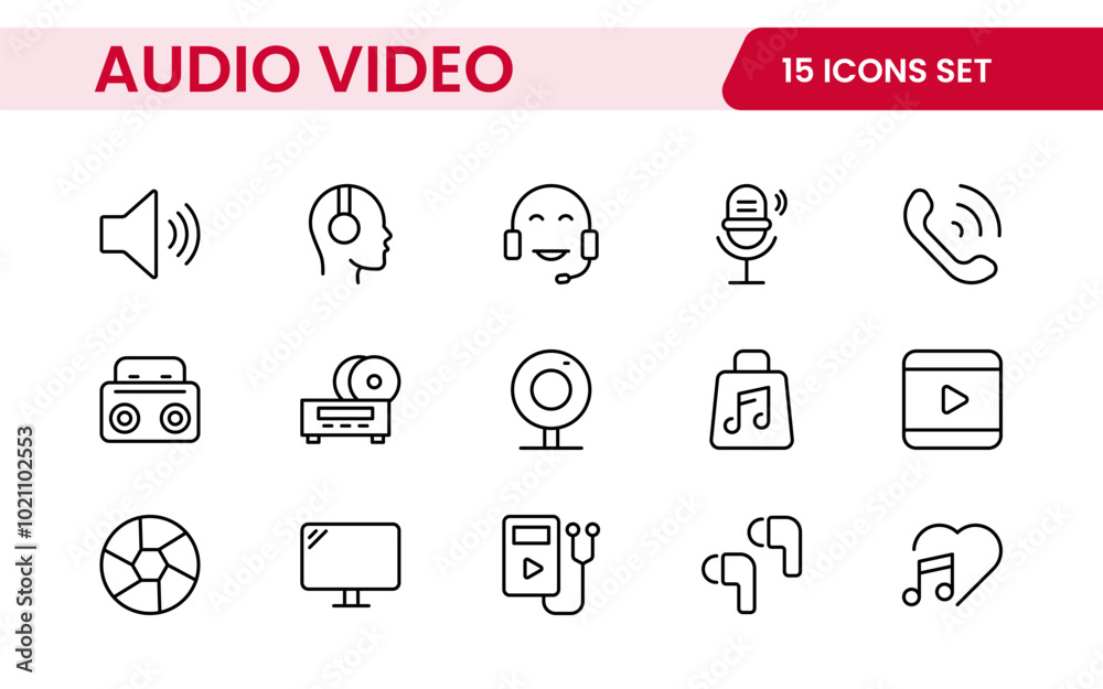 Audio Video Icons Pack. Thin line icons set. Flat icon collection set. Simple outline icons. Audio Video Icons Pack. Thin line icons set. Flat icon collection set. Simple outline icons.