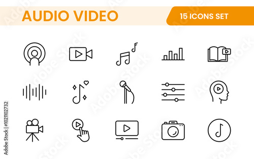 Audio Video Icons Pack. Thin line icons set. Flat icon collection set. Simple outline icons.