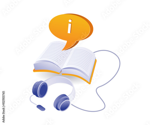 Listening to information from reading the book isometric illustration