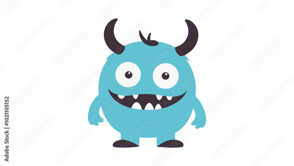 funny blue monster with long horns smiling funny blue monster with long horns smiling