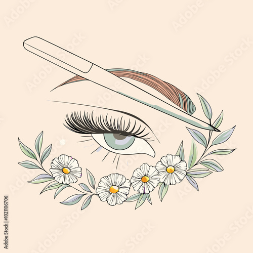 Eyebrow Tweezer with Eye and Floral Motif, Precision Beauty Tool