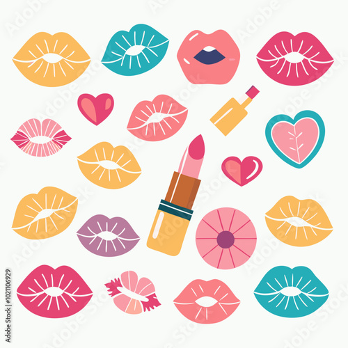 Colorful Lipstick and Lips, Pop Art Style Illustration