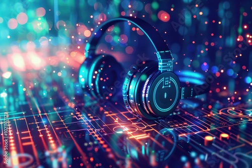 A pair of headphones with a colorful and intricate design,generative ai image