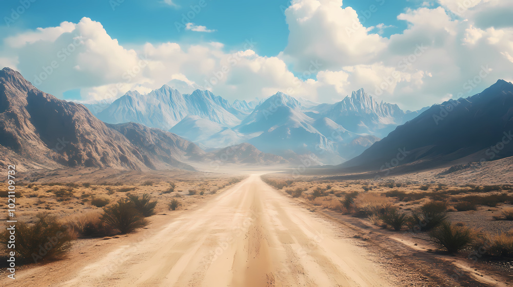 Ai generated illustration of an animated dirt road between desert mountains. Rocky Mountain Trail. Illustration Ai generated illustration of an animated dirt road between desert mountains. Rocky Mountain Trail. Illustration