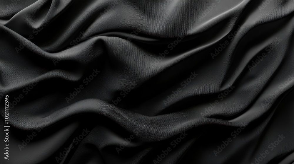Fototapeta premium A matte black velvet texture background with deep folds, creating a soft and elegant visual effect for sleek and sophisticated designs.