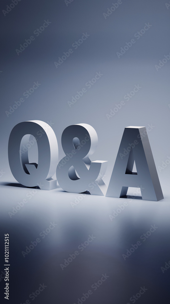 Metallic 3D Q&A letters in silver, placed on a gradient background with soft lighting. Minimalist and futuristic design with a sleek, reflective look.
Metallic 3D Q&A letters in silver, placed on a gradient background with soft lighting. Minimalist and futuristic design with a sleek, reflective look.