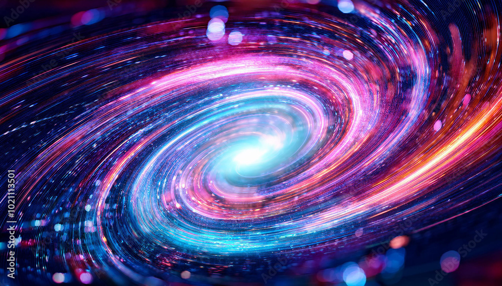 Obraz premium Nebular vortex of vibrant light and shimmering particles. Cosmic whirlpool. Astral storm. Galactic