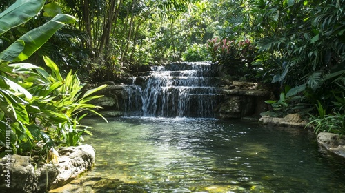 Hidden Gem of Thailand: Serene Waterfall Oasis with Vibrant Orchids in a Turquoise Pool | Ultra Detailed Photography