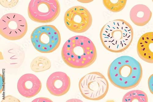 Colorful selection of assorted donuts with sprinkles on a light background inviting sweet cravings and joyful moments