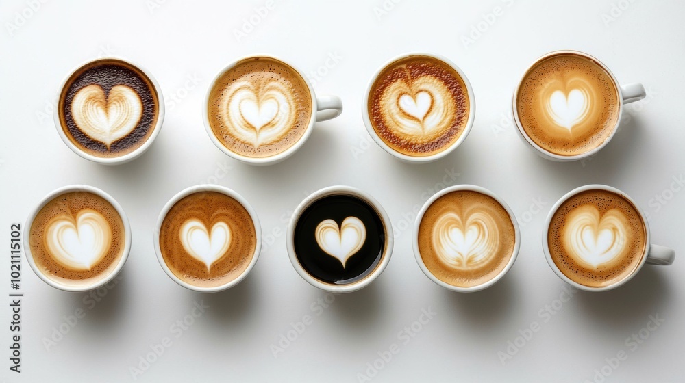 Artfully Crafted Coffee Drinks with Heart Shaped Foam Latte Art Artfully Crafted Coffee Drinks with Heart Shaped Foam Latte Art