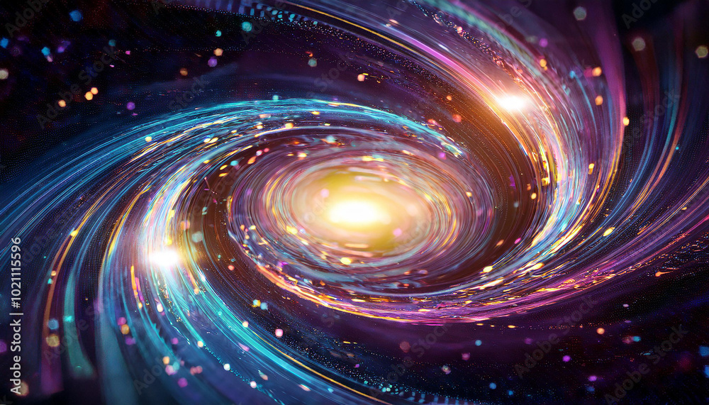 Obraz premium Nebular vortex of vibrant light and shimmering particles. Cosmic whirlpool. Astral storm. Galactic