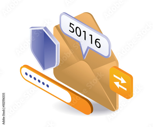 Email confirmation code number isometric illustration