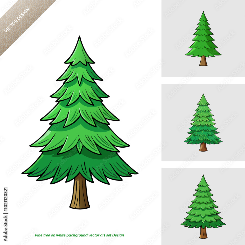 Fototapeta premium Pine Tree Vector Art Set Design on White Background