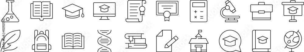 Collection of Signs of Briefcase, Microscope, Books Drawn with Thin Line for apps, web sites, banners, infographics and other types of design Collection of Signs of Briefcase, Microscope, Books Drawn with Thin Line for apps, web sites, banners, infographics and other types of design