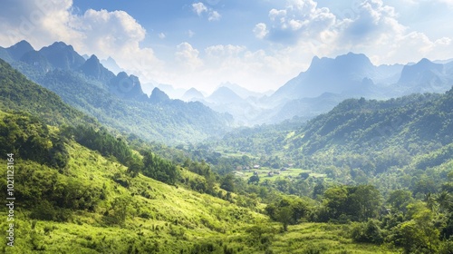 Captivating Panoramic View of a Hidden Valley in Unseen Thailand with Majestic Mountains and Charming Villages - Ultra Detailed Landscape Photography