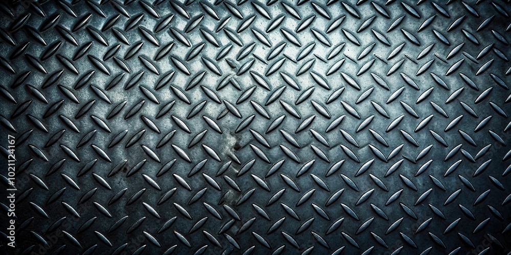 A close up photo of a worn metal diamond plate texture with a light source in the center A close up photo of a worn metal diamond plate texture with a light source in the center