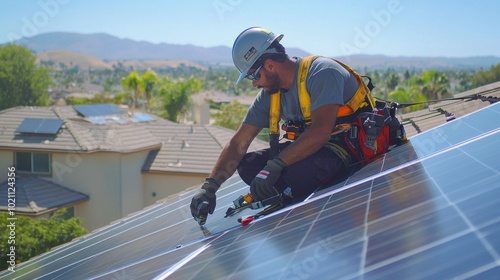 Wallpaper Mural Solar Panel Installation Technician Maintaining Rooftop Renewable Energy System Torontodigital.ca