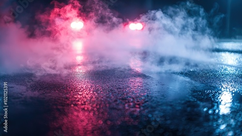 Rainy Night City Reflections in Illuminated Urban Puddle