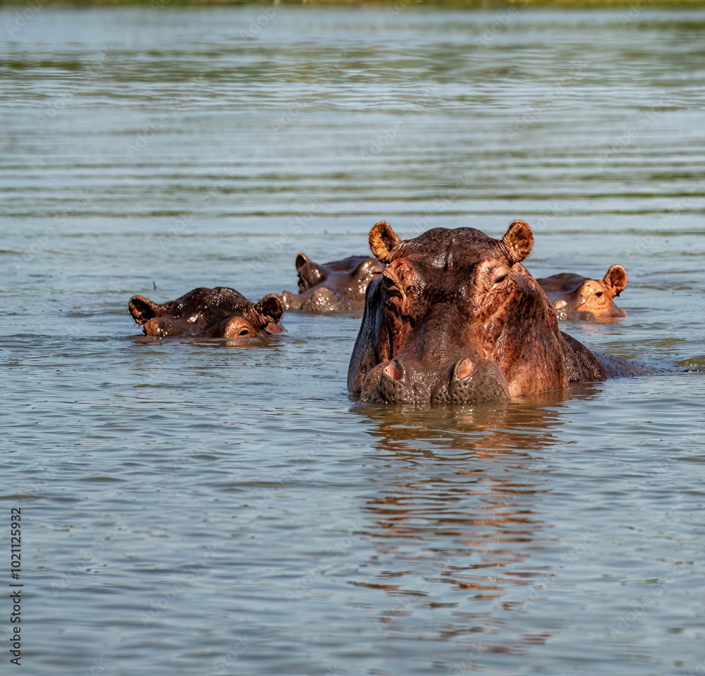 Fototapeta premium Hippopotamus in the water of the White Nile river at Murchison falls national park in Uganda