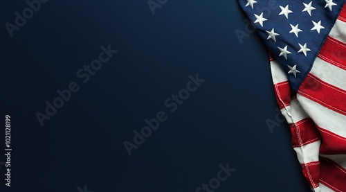 American flag on dark blue background with copy space for text