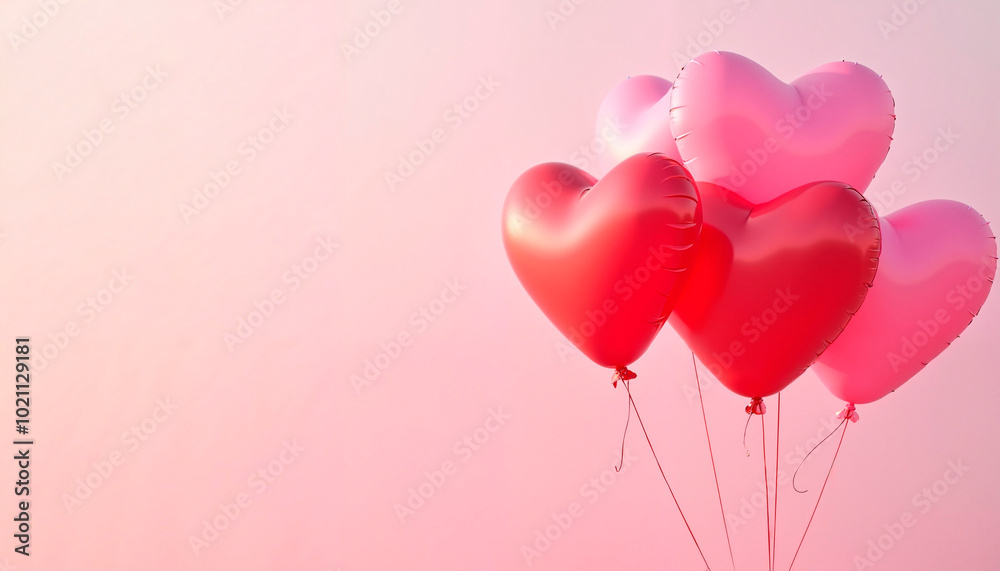 Heart-shaped balloons in red and pink colors for Valentine's Day celebration Heart-shaped balloons in red and pink colors for Valentine's Day celebration
