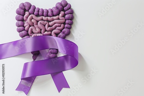 A purple ribbon forming the shape of a digestive tract for World IBD Day