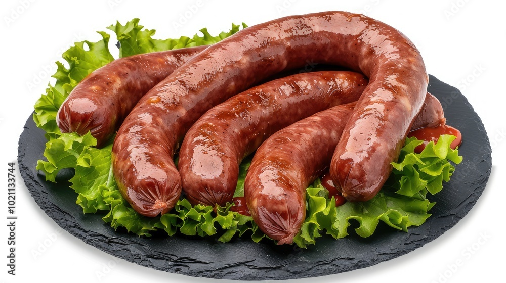 Sausages with ketchup and lettuce Sausages with ketchup and lettuce
