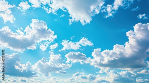 Dramatic Blue Sky with Fluffy White Clouds in Picturesque Landscape