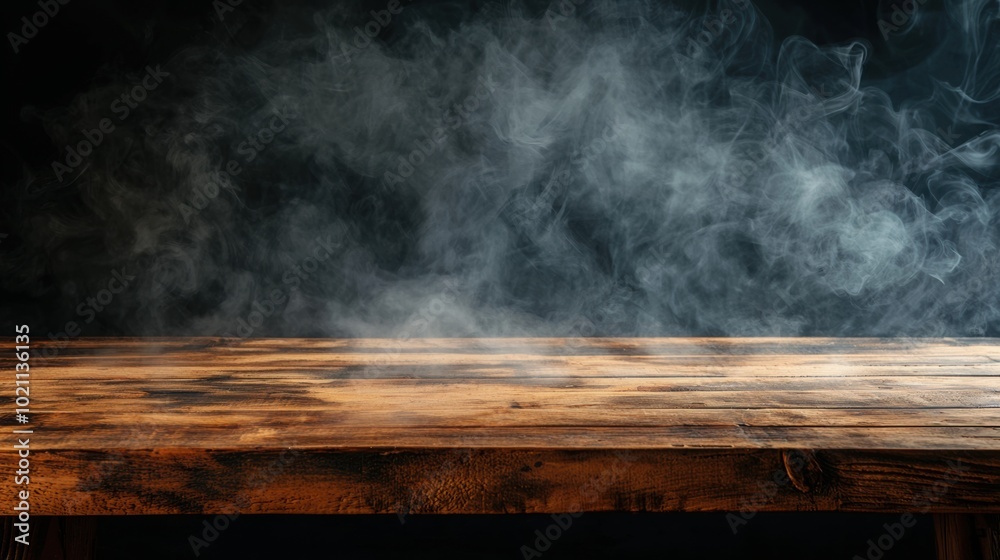 Mysterious Misty Wooden Surface with Smoky Atmosphere Mysterious Misty Wooden Surface with Smoky Atmosphere