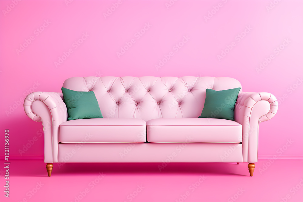Fototapeta premium illustration of couch on the pink background.