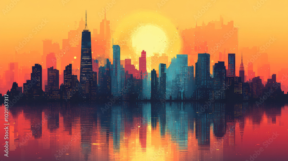 Obraz premium Flat vector illustration of a city landscape