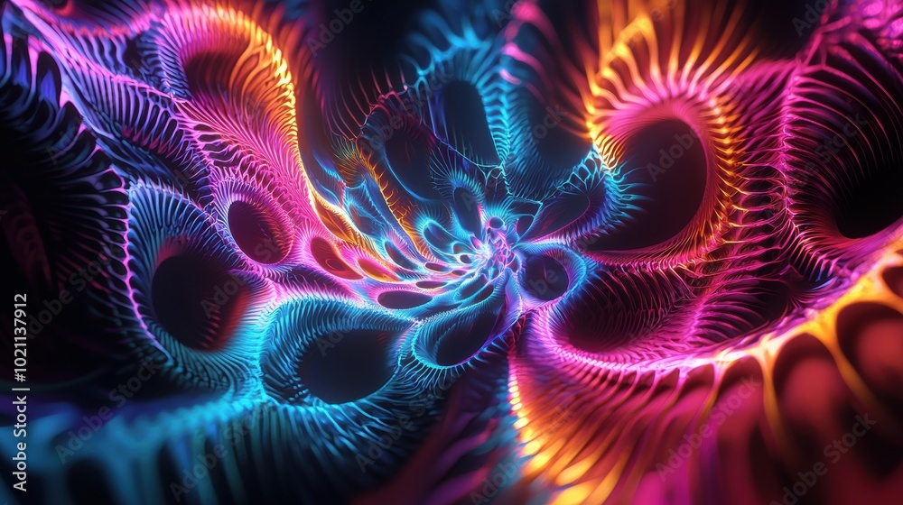 Abstract and Vibrant Psychedelic Fractal Patterns in Vivid Neon Colors and Glowing Lights Abstract and Vibrant Psychedelic Fractal Patterns in Vivid Neon Colors and Glowing Lights
