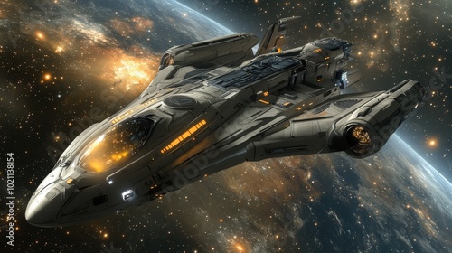 Wallpaper Mural A sleek, futuristic spaceship soars through the vastness of space against a cosmic backdrop. Torontodigital.ca