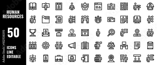 50 Human Resources Icons Set Pack Line Editable Vector Illustration