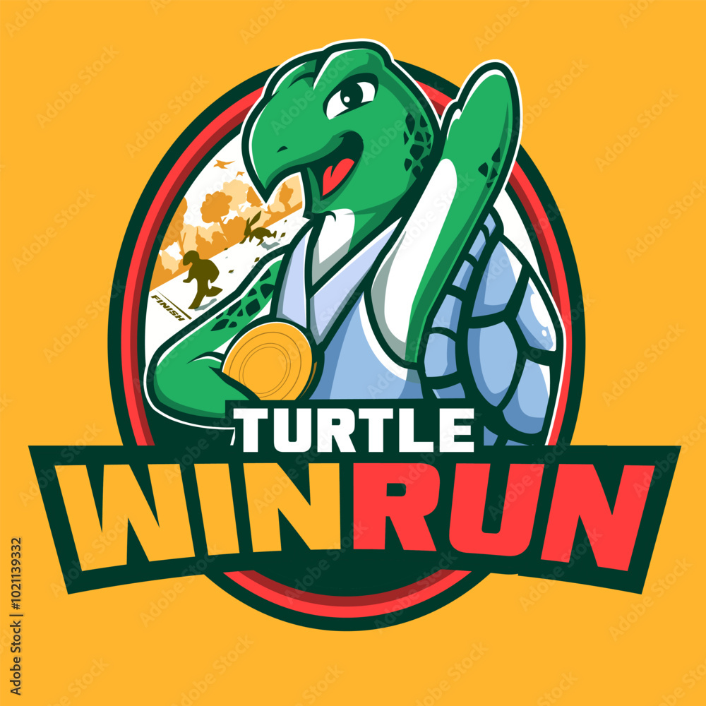 Fototapeta premium turtle win run mascot kid logo illustration